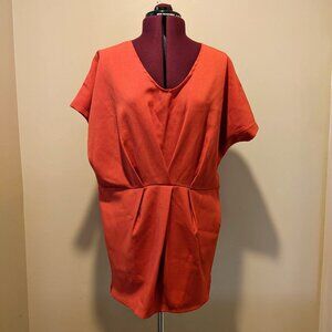 Chic Orange Short Sleeve Pleated Tunic Mini dress – Size  M/L